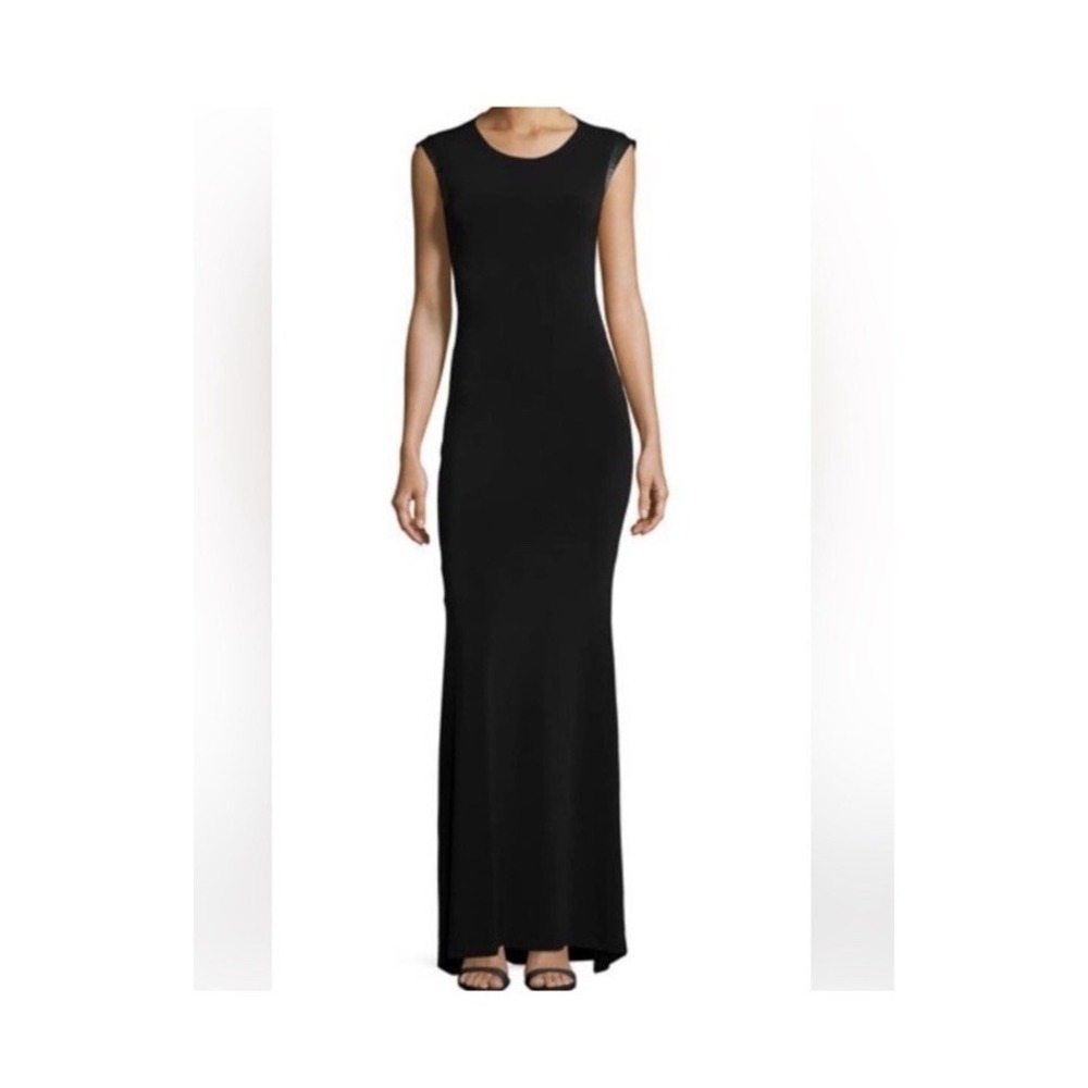 Alice + Olivia Black Long Leather Cap Sleeve Cutout Back Dress | Women's Size 4